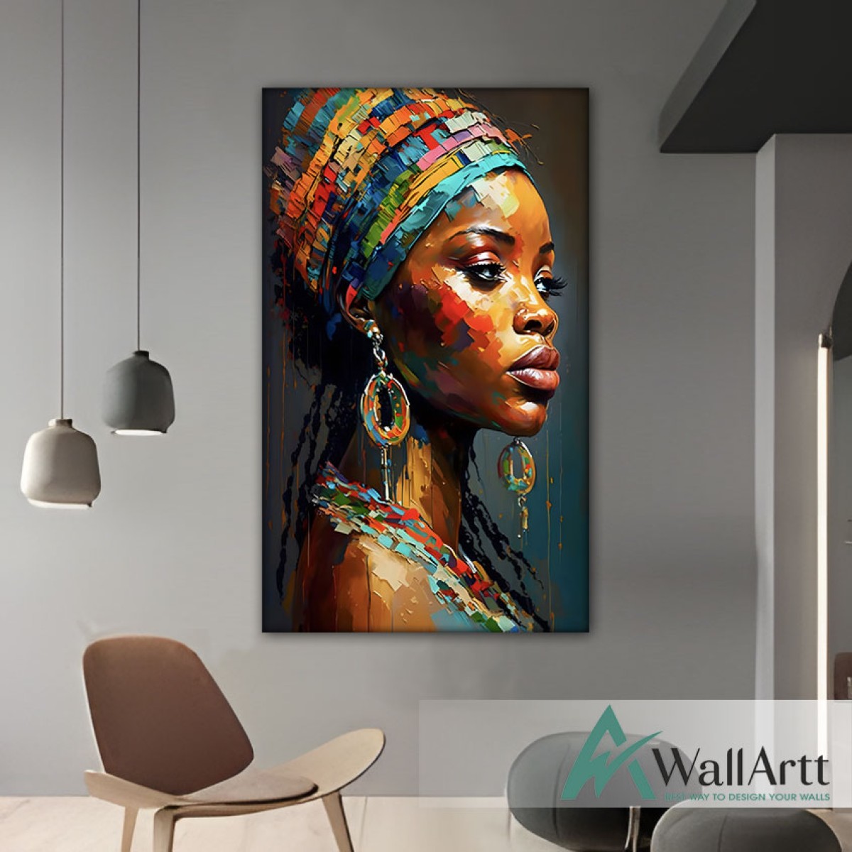 Colorful African Woman 3D Heavy Textured Partial Oil Painting